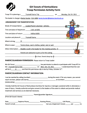 Girl Scouts of Kentuckiana Troop Permission Activity Form - daviesskyschools