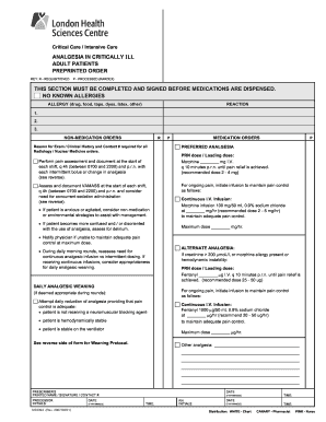Critical Care Analgesia Order Form