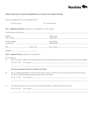Direct Seller Licence Application