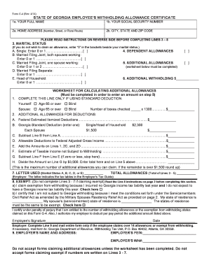 Georgia Employee Withholding Allowance Certificate