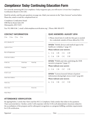 Compliance Today CEU Quiz