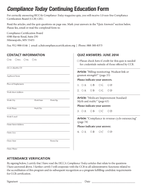 Compliance Today CEU Quiz