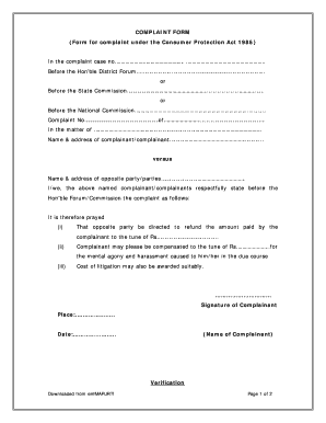 Consumer Protection Act 1986 Complaint Form