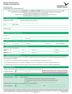 Change of Tutorial Form