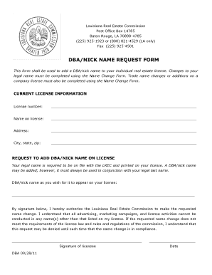 Louisiana DBA/Nick Name Request Form