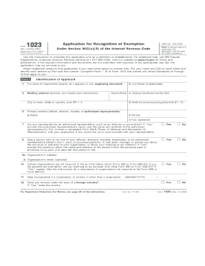 IRS Form 1023 Application for Recognition of Exemption