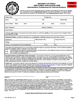 University of Hawaii Employment Application Form