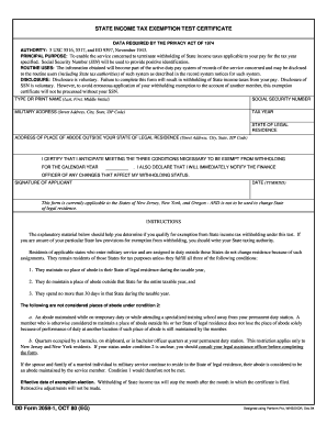 State Income Tax Exemption Test Certificate