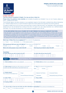 UK General Visitor Visa Application Form VAF1A