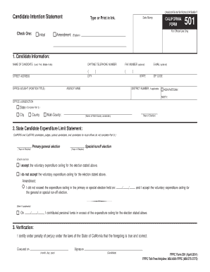 California Candidate Intention Statement Form 501