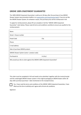 GROHE 100% Enjoyment Guarantee Claim Form