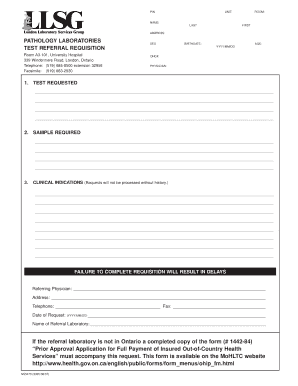 Pathology Lab Test Requisition Form