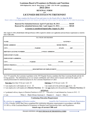 Louisiana Dietitian/Nutritionist Renewal Form