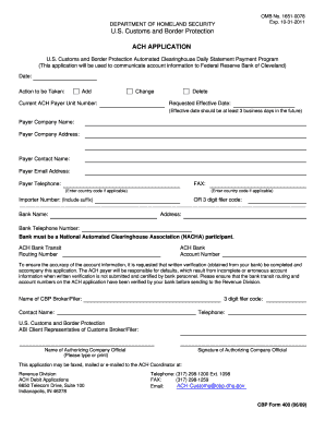 US Customs ACH Application