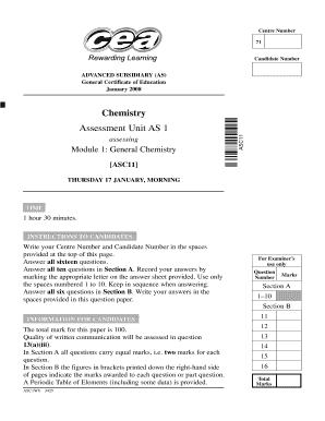 Advanced Subsidiary Chemistry Exam