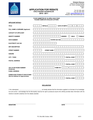 Child Headed Households Rebate Application
