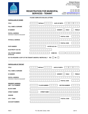eThekwini Municipality Tenant Registration Form