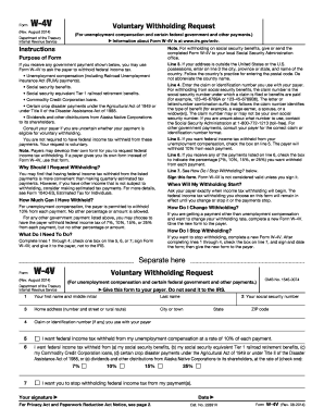 Form W-4V Voluntary Withholding Request