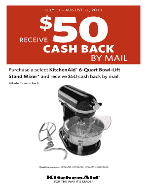 KitchenAid Mixer Mail-In Rebate Form