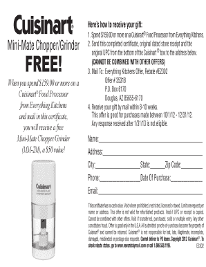 Cuisinart Food Processor Rebate Certificate