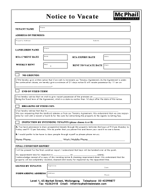 Notice to Vacate