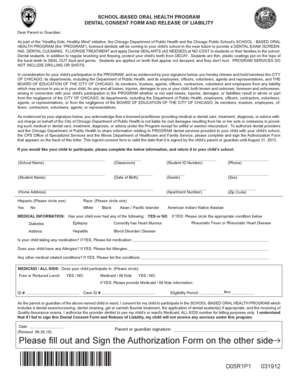 Chicago School-Based Oral Health Program Consent Form