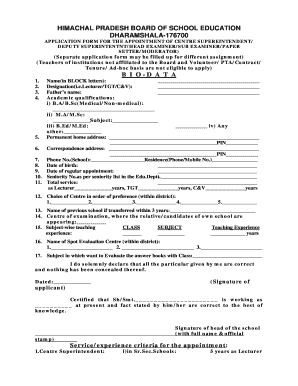 Himachal Pradesh Board of School Education Application Form