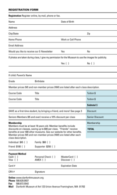 Danforth Museum Art Class Registration Form
