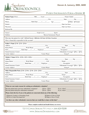 Patient Information Form for Orthodontics