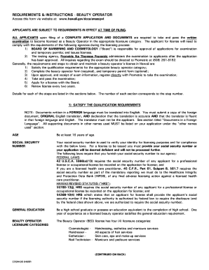 Hawaii Beauty Operator License Application