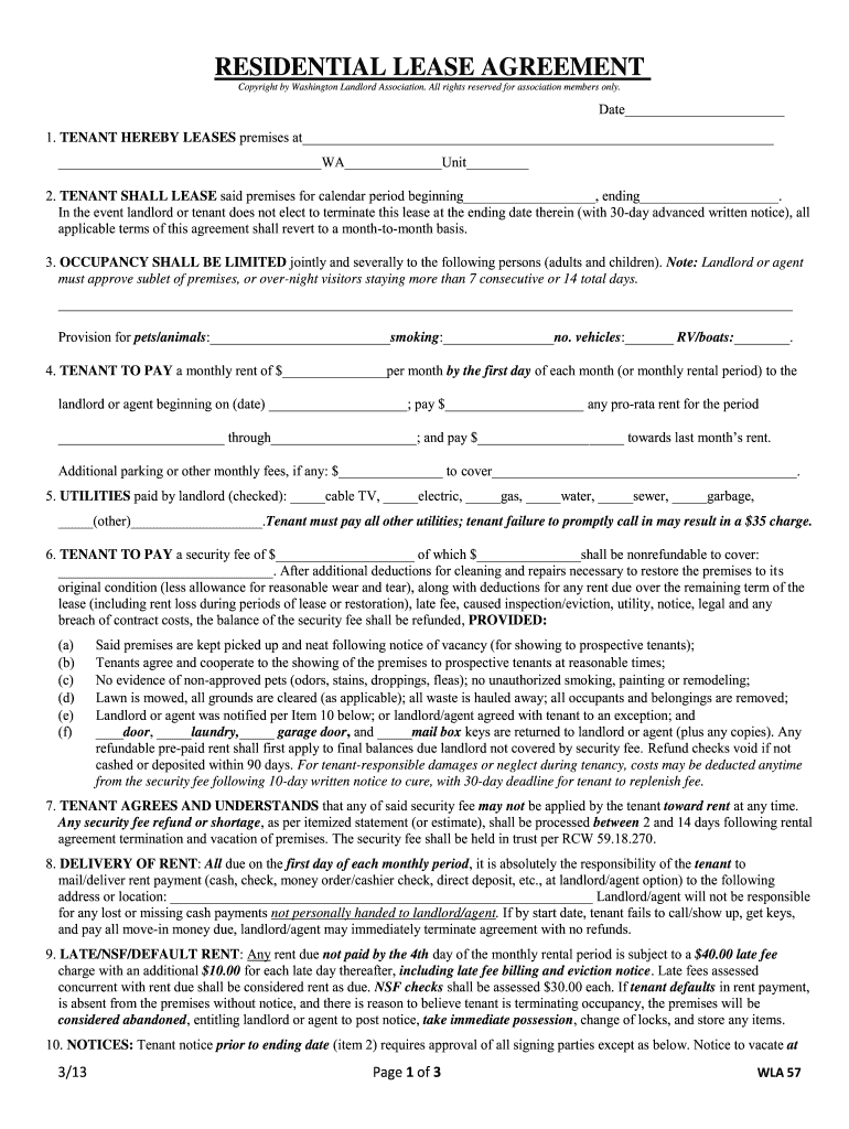 Washington Residential Lease Agreement Fill Online Printable 