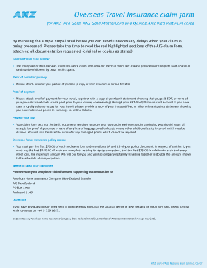 ANZ Travel Insurance Claim Form