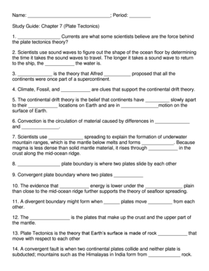 Study Guide Chapter 7 Plate Tectonics