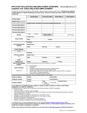 Applicant Declaration and Employment Screening Consent Form for Child Related Employment