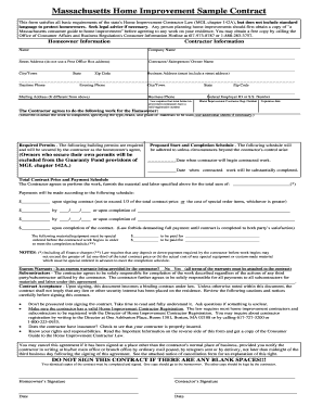 Massachusetts Home Improvement Contract