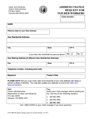 Washington State Injured Workers Address Change Form