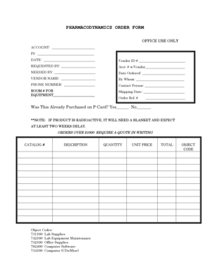 Pharmacodynamics Order Form