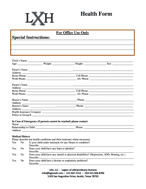 Child Health Form