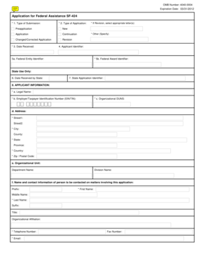 US Federal Assistance Application SF-424