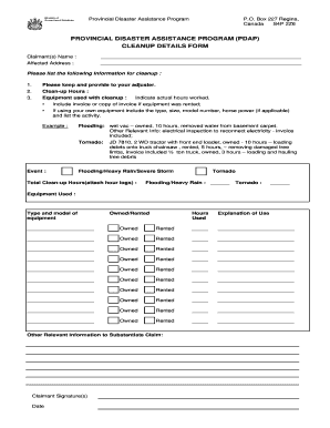 Provincial Disaster Assistance Program Cleanup Details Form