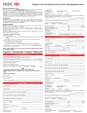 HSBC Personal Loan and Line of Credit Joint Application Form