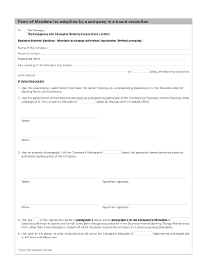 Company Mandate for Authorised Signatories
