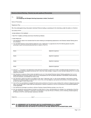 HSBC Business Internet Banking Mandate Form