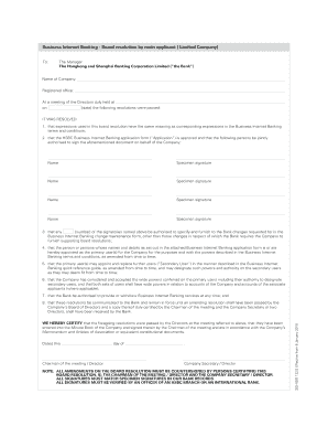 HSBC Business Internet Banking Board Resolution