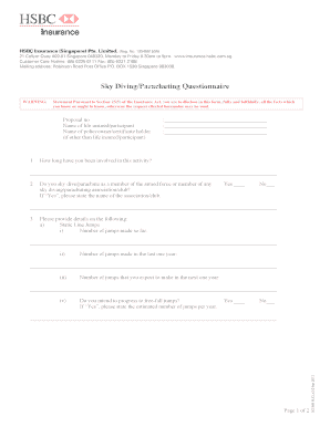 Sky Diving/Parachuting Questionnaire