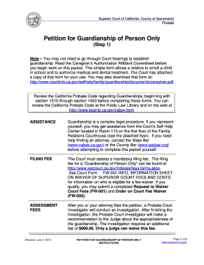 California Guardianship of Person Only Petition