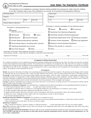 Iowa Sales Tax Exemption Certificate