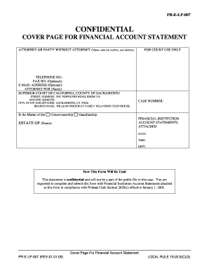 Cover Page for Financial Account Statement