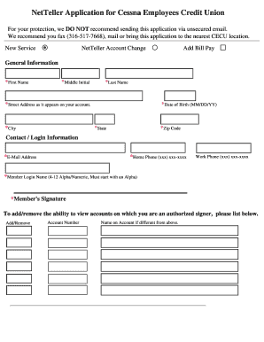 NetTeller Application for Cessna Employees Credit Union