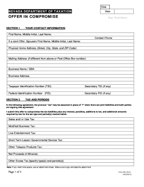 Nevada Offer in Compromise Form